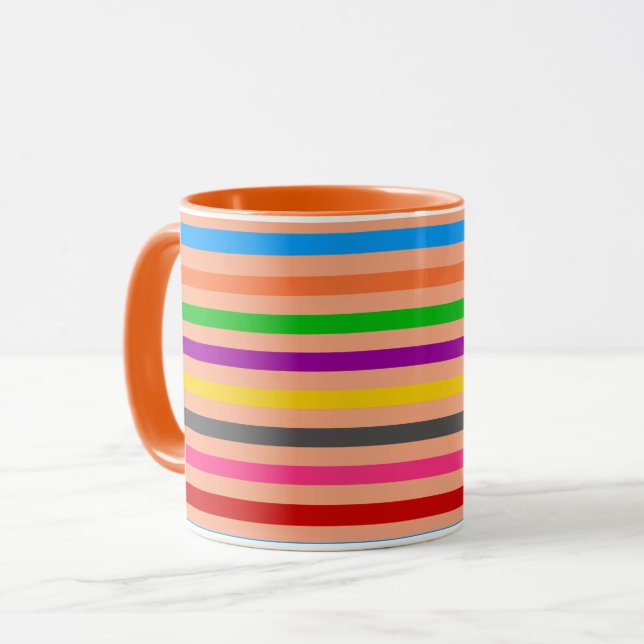 Colourful Stripes On Orange Pattern Design  Mug (Front Left)