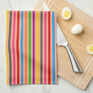 Colourful Stripes On Orange Pattern Design Tea Towel