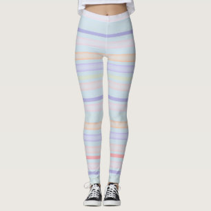 Colourful stripes on pastel blue leggings