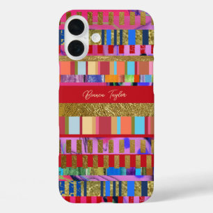 Colourful Stripes on Pink Modern Girly iPhone 16 Plus Case