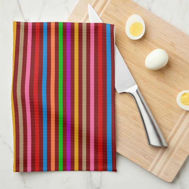 Colourful Stripes On Red Pattern Design  Tea Towel (Quarter Fold)