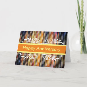 Colourful Stripes Orange Badge Happy Anniversary Card