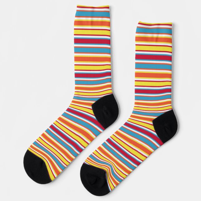 Colourful Stripes Orange, Blue, Yellow, Red, White Socks (Left)
