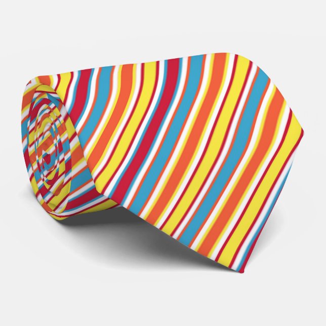 Colourful Stripes Orange, Blue, Yellow, Red, White Tie (Rolled)