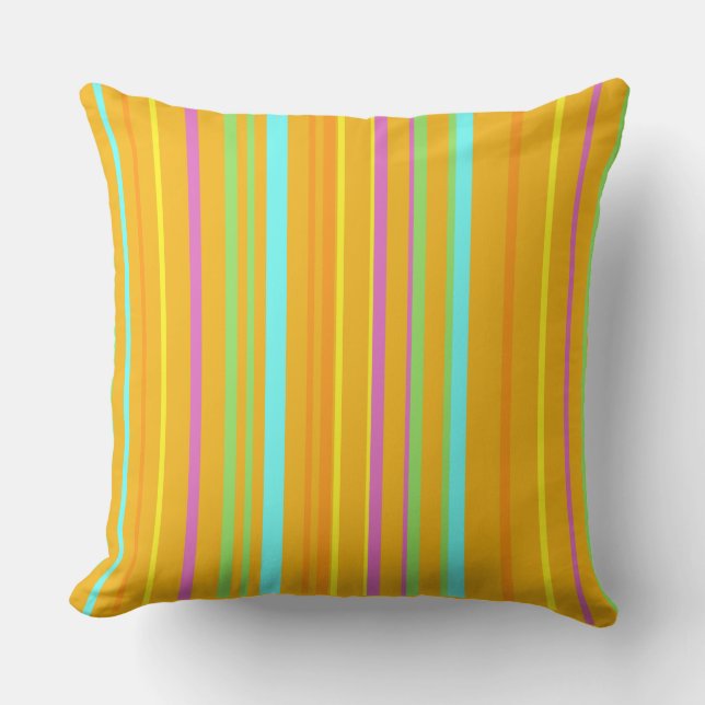 Colourful Stripes Pattern Cust. Orange Throw Pillo Cushion (Front)