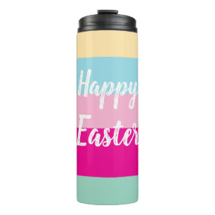 Colourful Stripes Pattern Happy Easter Flat Card Thermal Tumbler