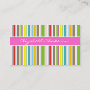 Colourful stripes pattern pink band feminine business card