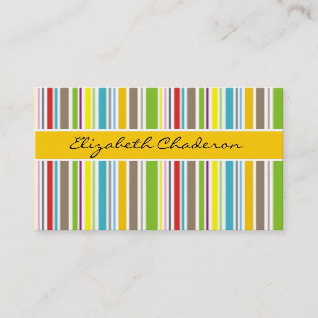 Colourful stripes pattern yellow band feminine business card (Front)