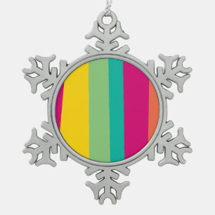 colourful stripes patterned snowflake pewter christmas ornament