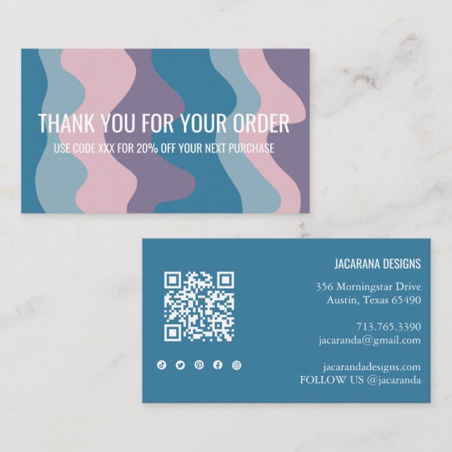 Colourful Stripes QR Code Social Media THANK YOU Business Card (Front/Back)