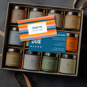 Colourful Stripes QR Code Social Media Thank You Business Card