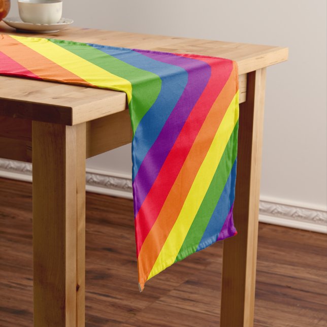 Colourful Stripes Rainbow Colours Diagonal Medium Table Runner (In Situ)