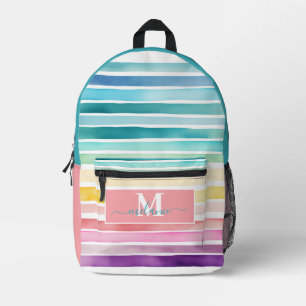 Colourful Stripes Rainbow Custom Monogram Name Printed Backpack