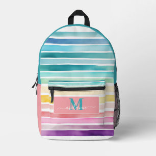 Colourful Stripes Rainbow Custom Monogram Name Printed Backpack