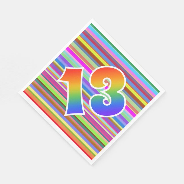 Colourful Stripes + Rainbow Pattern "13" Event # Napkin (Corner)