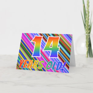 Colourful Stripes + Rainbow Pattern "14 years old! Card