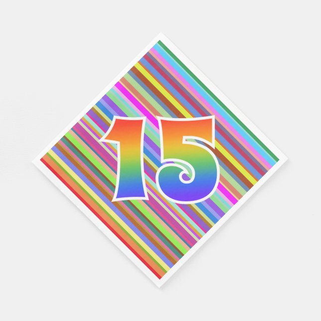 Colourful Stripes + Rainbow Pattern "15" Event # Napkin (Corner)