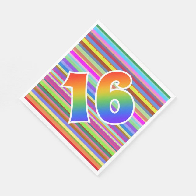 Colourful Stripes + Rainbow Pattern "16" Event # Napkin (Corner)
