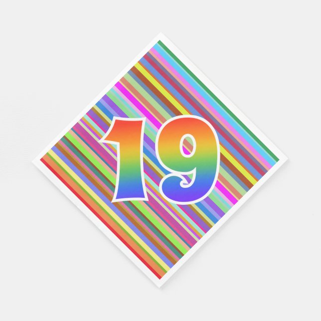 Colourful Stripes + Rainbow Pattern "19" Event # Napkin (Corner)