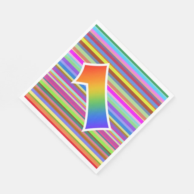 Colourful Stripes + Rainbow Pattern "1" Event # Napkin (Corner)