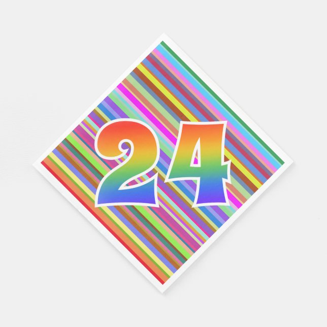 Colourful Stripes + Rainbow Pattern "24" Event # Napkin (Corner)