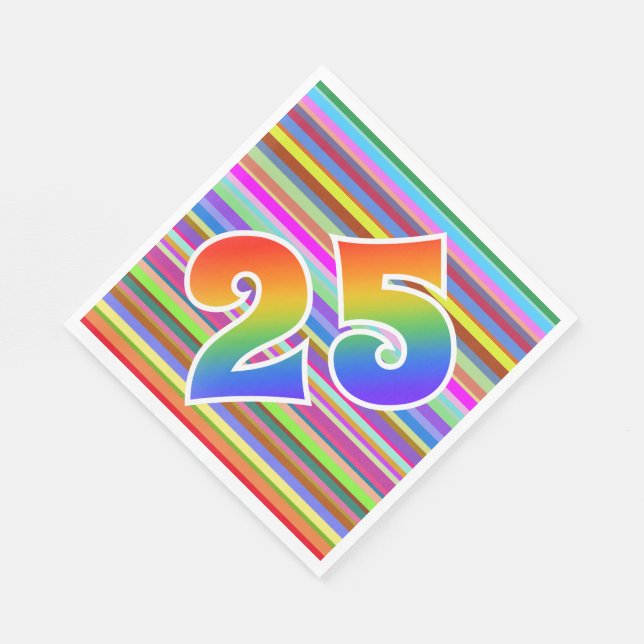 Colourful Stripes + Rainbow Pattern "25" Event # Napkin (Corner)