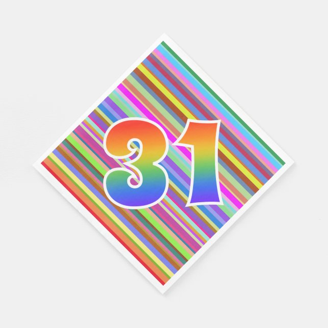 Colourful Stripes + Rainbow Pattern "31" Event # Napkin (Corner)