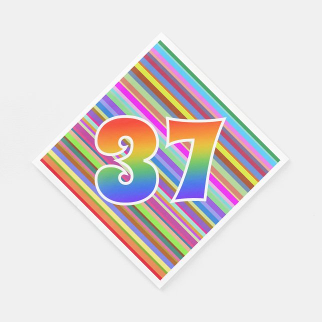 Colourful Stripes + Rainbow Pattern "37" Event # Napkin (Corner)