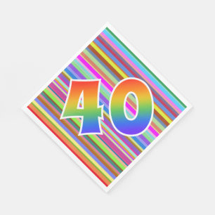 Colourful Stripes + Rainbow Pattern "40" Event # Napkin