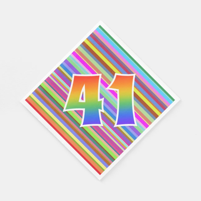 Colourful Stripes + Rainbow Pattern "41" Event # Napkin (Corner)