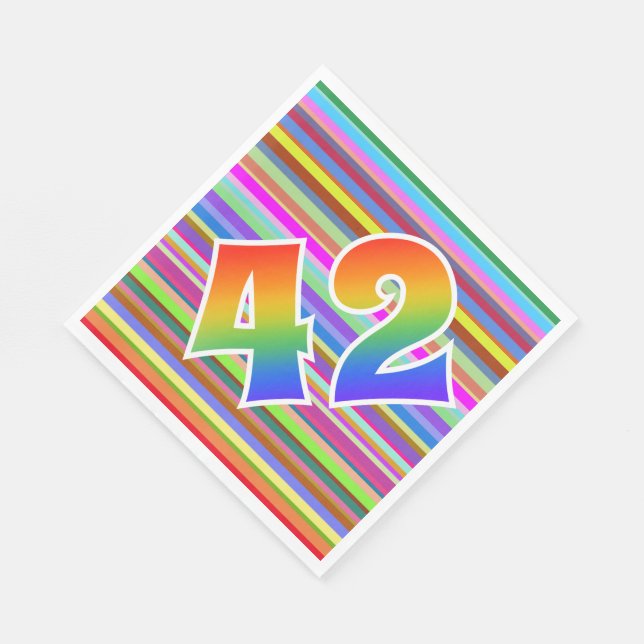 Colourful Stripes + Rainbow Pattern "42" Event # Napkin (Corner)