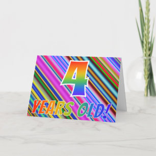 Colourful Stripes + Rainbow Pattern "4 years old!" Card