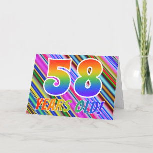 Colourful Stripes + Rainbow Pattern "58 years old! Card