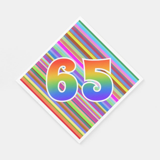 Colourful Stripes + Rainbow Pattern "65" Event # Napkin (Corner)