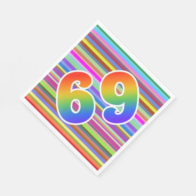 Colourful Stripes + Rainbow Pattern "69" Event # Napkin (Corner)