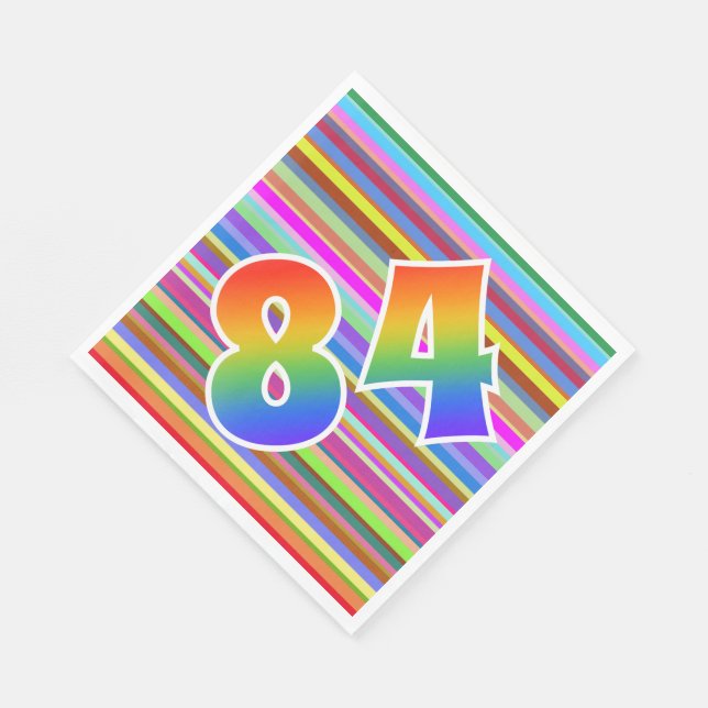 Colourful Stripes + Rainbow Pattern "84" Event # Napkin (Corner)