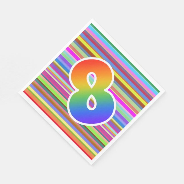 Colourful Stripes + Rainbow Pattern "8" Event # Napkin (Corner)
