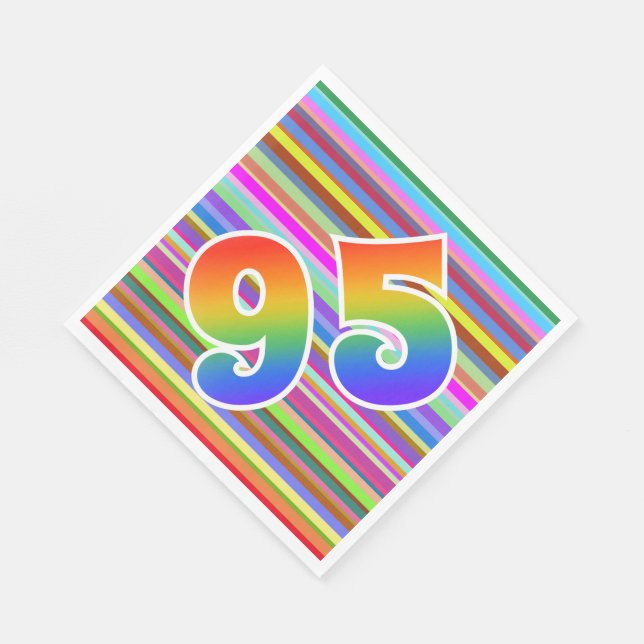 Colourful Stripes + Rainbow Pattern "95" Event # Napkin (Corner)