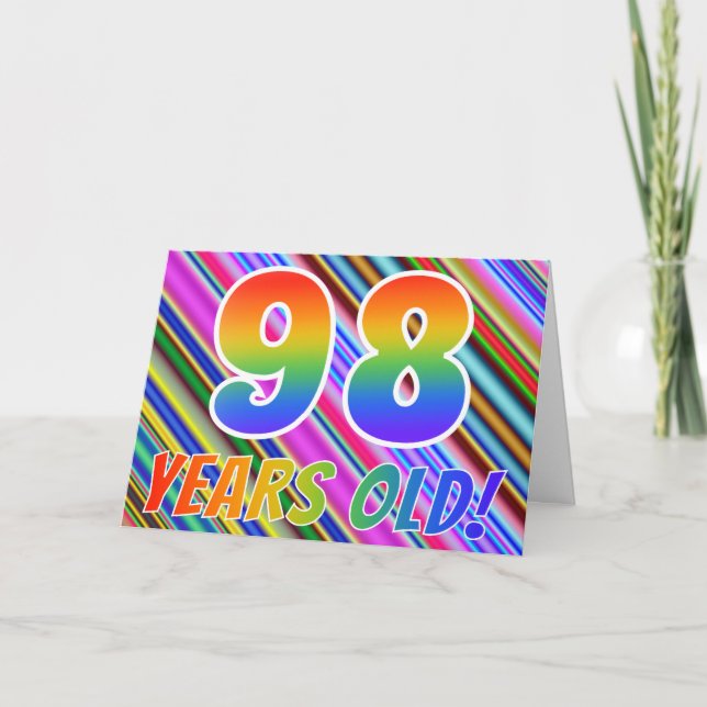 Colourful Stripes + Rainbow Pattern "98 years old! Card (Front)