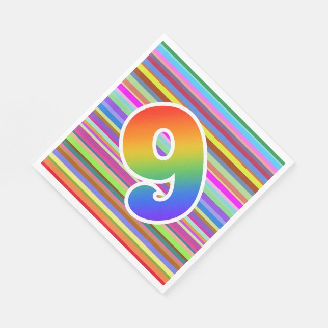 Colourful Stripes + Rainbow Pattern "9" Event # Napkin (Corner)