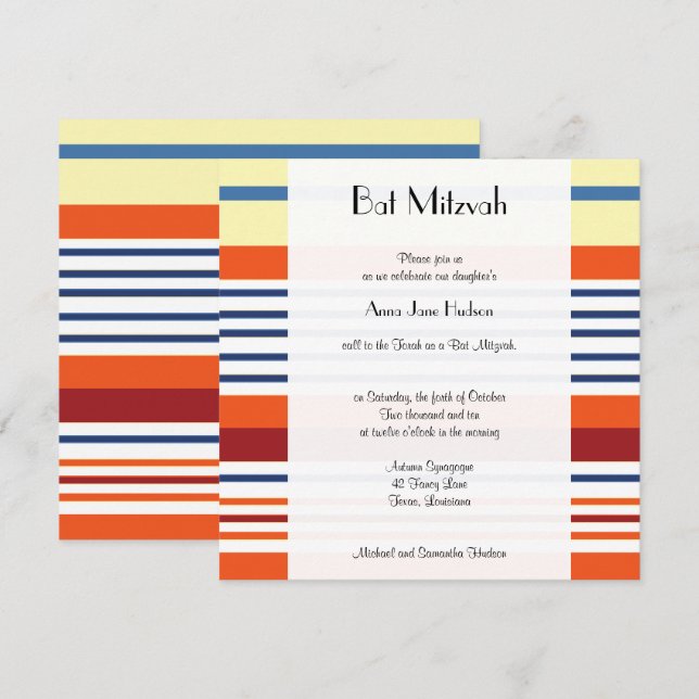 Colourful Stripes, Rainbow Stripes, Bat Mitzvah Invitation (Front/Back)