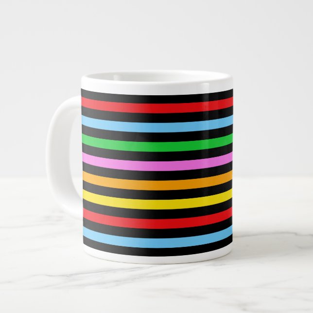 Colourful Stripes, Rainbow Stripes, Striped Patter Large Coffee Mug (Front Left)