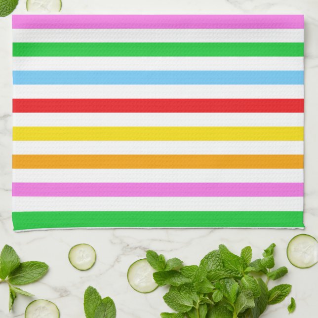 Colourful Stripes, Rainbow Stripes, Striped Patter Tea Towel (Folded)