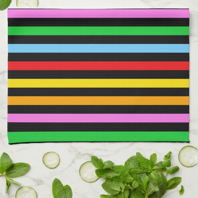 Colourful Stripes, Rainbow Stripes, Striped Patter Tea Towel (Folded)