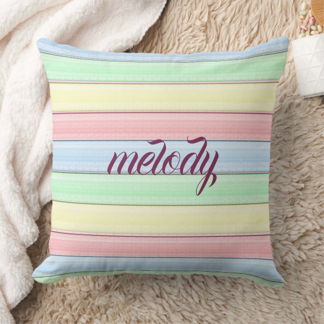 Colourful Stripes Soft Pastel Horizontal Lines Cushion (Blanket)