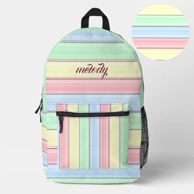 Colourful Stripes Soft Pastel Horizontal Lines Printed Backpack (Creator Uploaded)