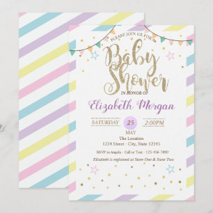 Colourful Stripes, Stars Baby Shower Invitation