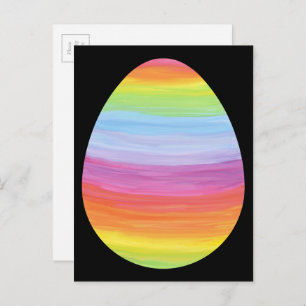 Colourful Stripes Striped Easter Egg on Black Postcard