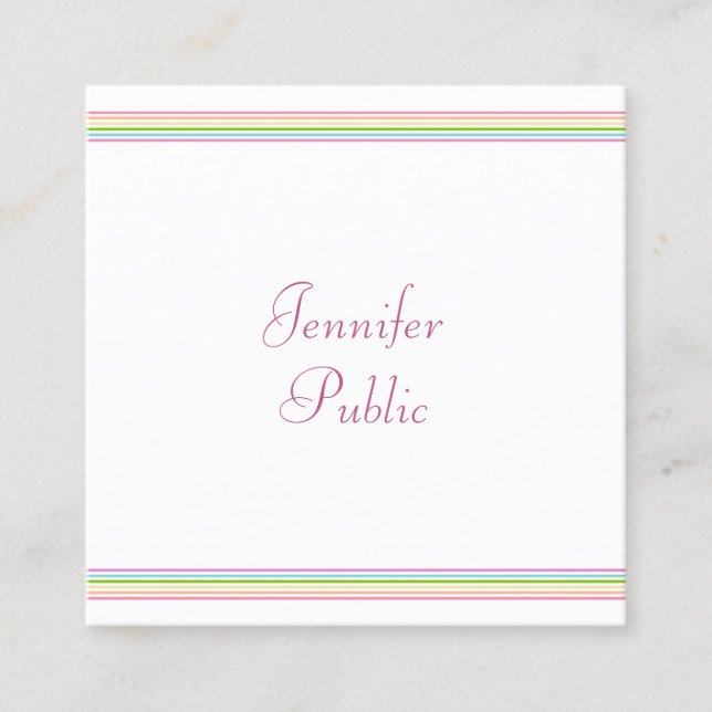 Colourful Stripes Template Modern Handwritten Square Business Card (Front)