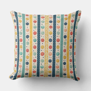 Colourful Stripes & Textured Polka Dots Pattern Cushion